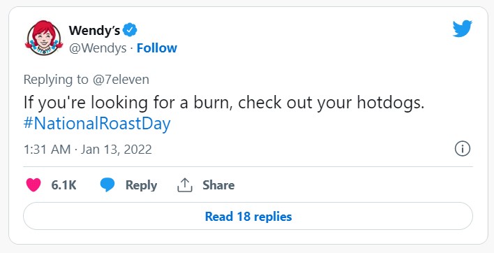 Wendy's to 7/11: "If you're looking for a burn, check out your hotdogs. #NationalRoastDay," life coaching marketing plan